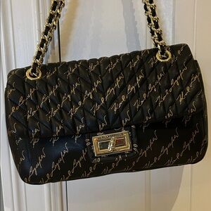 Karl Lagerfeld Black and Gold Signature Shoulder Bag